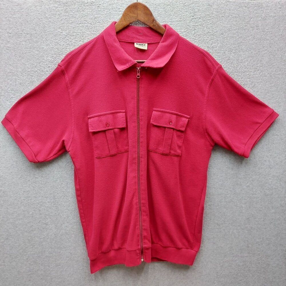 VTG Duke Haband Mens Red Polo-Style Zip-Up Short-Sleeve Shirt S Cotton/Polyester